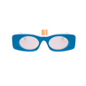 baby blue sunglasses with unique goggle-esque style.