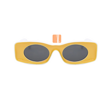 Load image into Gallery viewer, sunflower yellow frame with black lens -sunglasses with unique goggle-esque style.

